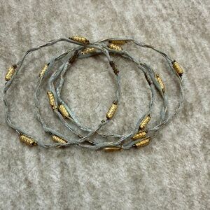 Silver-Tone Twisted Wire Bracelet Set with Gold Accents